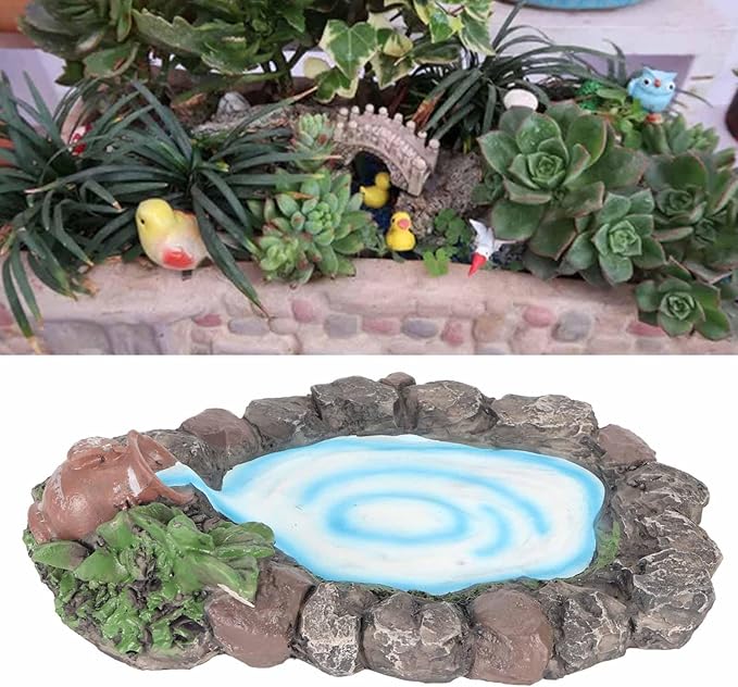 Fairy Garden Rock Pond 6.5in Long Hand Painted Lifelike Durable Resin Miniature Pond for Home Micro Landscape Decoration Miniature Garden Accessories