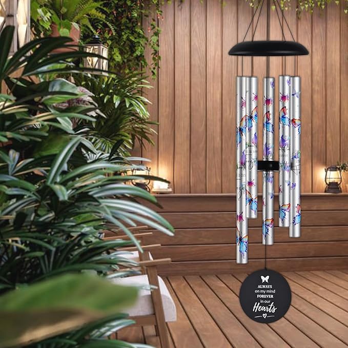 Butterfly Watercolor Memorial Wind Chimes for Loss of Loved One Mother Father,Memorial Sympathy Gifts Baskets & Funeral Bereavement Gift idea,Wind Chimes for Outside in Memory of a Loved One Mom