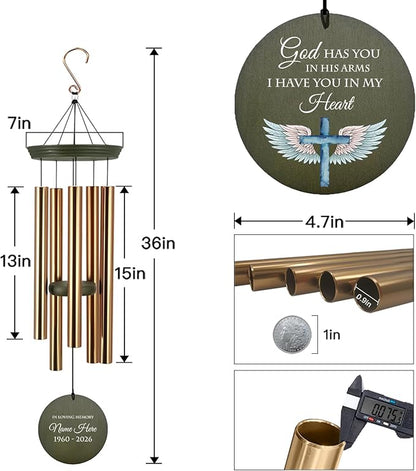 Personalized Wind Chimes, in Loving Memory of Sympathy Wind Chimes, Cross Memorial Wind Chime, Loss of Loved Dad/Mom, Heaven Wing Funeral Gifts, Listen to the Wind, Produced in USA