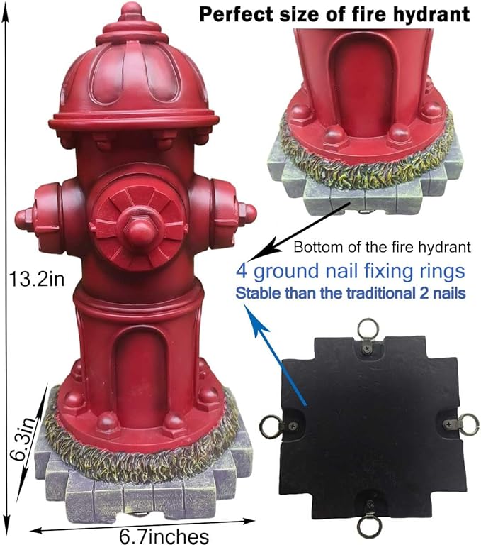 Fire Hydrant for Dogs to Pee On,Fire Hydrant for Dogs,Dog Fire Hydrant Pee Post for Yard,13.2 Inches Garden Fake Fire Hydrant Statue for Puppy Dog Training Pee Post Outdoor Decorative with 4 Stakes