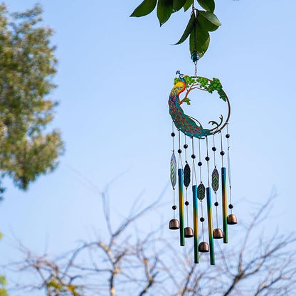 Peacock Dream Catchers Windchimes with Copper Bells 28" Peacock Wind Chimes for Outside Compose‌ Zen Atmosphere Suitable for Outdoor, Garden, Unique Peacock Home Decor Ideal Gift
