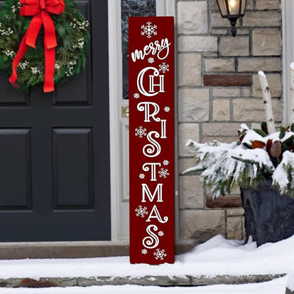 Merry Christmas Sign Xmas Front Door Hanging Decor Wooden Vertical Indoor Outdoor Porch Standing Signs For Garden Home Yard Farmhouse Porch 47.2 x 7.8 Inch