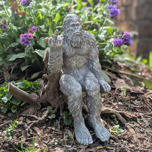 John Bernard & Company Bigfoot The Rude ‘Flipping The Bird’ Sasquatch Yeti Statue/Figurine Indoor/Outdoor Sculpture for Patio, Deck, Home, Office 10 in H Shelf Sitter Figurine (Stone Gray)