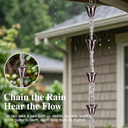 TZSSP Rain Chains Bell Style Gutter Installation – 8.5 ft Bell Style, Weatherproof & Adjustable Rain Chain– Soothing Water Sound (S-Hook Included)