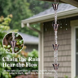 DUSVALLY Rain Chain, 8FT Bell Metal Rain Chain, Functional and Decorative Replacement for Gutter Downspouts, Divert Water and Home Display, Adjustable, Antique Gold