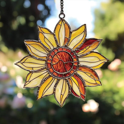Sunflower Suncatcher Hanging Sign Floral Window Decor Ornament for Garden Lovers Gift Mom and Home Decoration Birthday Suncatchers Indoor Window Suncatchers