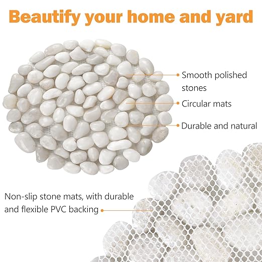 River Rock Stepping Stones Outdoor for Garden Walkway, 12 inch Diameter 3 Pcs Round Shape Paver Step Stones Polished Pebble River Stone Mat for Yard Lawn Patio Pathway Walk Way - White