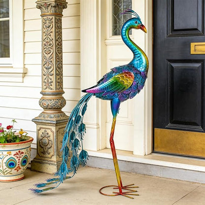 Metal Peacock Garden Decor Outdoor Statue, 26" Metal Yard Art Peacock Garden Sculptures Outside Decoration for Home Patio Lawn Backyard, Gift for Moms Grandma Women