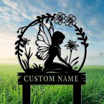 Personalized Fairy Garden Sign-Custom Iron Metal Yard Plaque with Family Name, Weather-Resistant Outdoor Decor for Lawn,Pathway,Fairy Garden