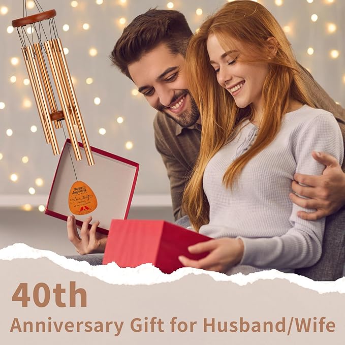 40th Anniversary Wedding Wind Chime with Meaningful Sayings, Happy 40th Anniversary Decorations Romantic Gifts for Couple, Parents, Wife, Husband, Friends, Ruby Anniversary Keepsake