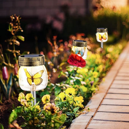 SUNWIND Solar Garden Lights Outdoor Decorative - 3 Pack Decorative Butterfly Glass Jar Lights for Pathway, Lawn, Yard