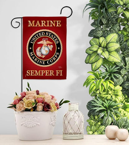 Marine Corps Garden Flag - Set Wall Hanger Armed Forces USMC Semper Fi United State American Military Veteran Retire Official - House Banner Small Yard Gift Double-Sided Made in USA 13 X 18.5