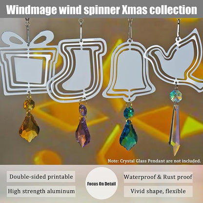 16Packs 3inch Sublimation Wind Spinner Blanks 3D Aluminum Metal Wind Sculpture Kinetic Spinners for Yard and Garden Indoor Art Sublimation Christmas Ornament Hanging Decoration