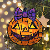 Jack-o'-Lantern Purple Tie Acrylic Suncatcher Stained Glass Effect Window Car Hanging Christmas Ornament Indoor Outdoor Decor Garden Sun Catcher Panel for Halloween Lover for Women Mom Grandma