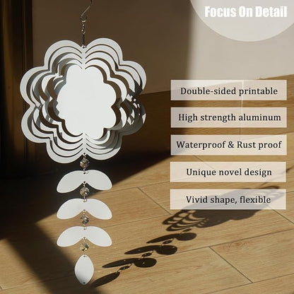 4Pack 10inch Sublimation Wind Spinner Blanks 3D Aluminum Metal Wind Sculpture Kinetic Spinners for Yard and Garden Indoor Art Ornaments Hanging Decoration (Leaf Branch Flower)