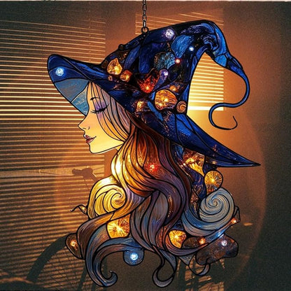 Beautiful Witch Acrylic Suncatcher Stained Glass Effect Window Car Hanging Christmas Ornament Indoor Outdoor Decor Garden Sun Catcher Panel for Wicca Lover for Women Mom Grandma