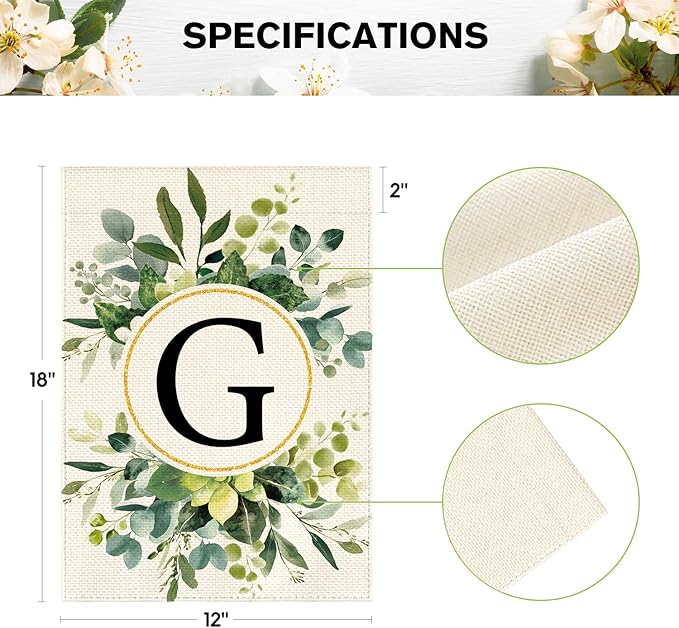 AVOIN colorlife Monogram Letter G Floral Garden Flag 12x18 Inch Double Sided Outside, Family Last Name Initial Yard Outdoor Decoration