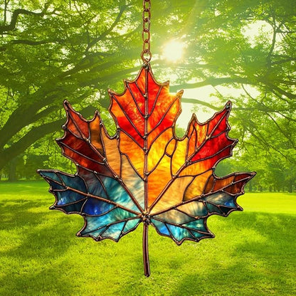 Rainbow Maple Leaf Acrylic Suncatcher Stained Glass Effect Window Car Hanging Christmas Ornament Indoor Outdoor Decor Garden Sun Catcher Panel for Maple Leaf Lover for Women Mom Grandma