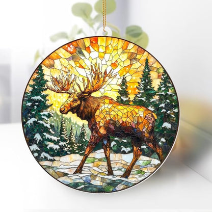 Stained Glass Style Acrylic Moose Ornament 2025 - Rustic Cabin Christmas Tree Ornament, Wildlife Suncatcher Window Hanging, Winter Holiday Decor Gift for Nature & Outdoor Lovers, Shatter(Sun-23)