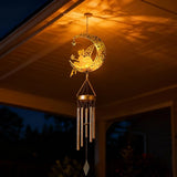 YAKii Fairy Moon Solar Wind Chimes for Outside Lights Gifts for Mom Wife Unique Crackle Glass LED Warm Light Outdoor Hanging Decor Windchimes for Garden Yard Patio Christmas Birthday Mothers Day