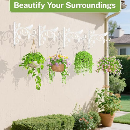 iDavosic.ly Plant Hangers Outdoor 4-Pack, 12 Inch Heavy Duty Iron Wall Brackets for Hanging Plants, Baskets, Bird Feeders, Lanterns, Wind Chimes, Indoor Metal Hooks for Garden Porch Patio, White
