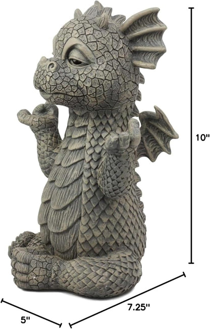 Ebros Whimsical Garden Dragon Meditation Sculpture 10" H Cute Baby Dragon Wyrmling Faux Stone Resin Finish Figurine (Receiving True Peace from The Universe)