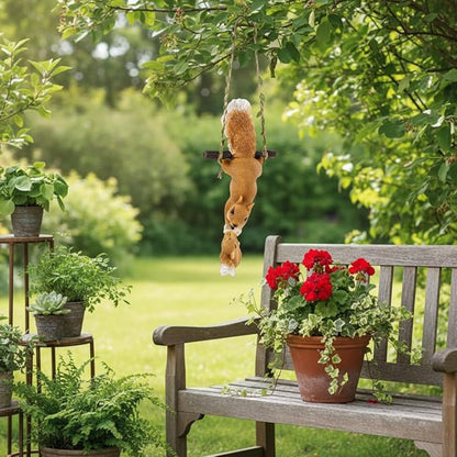 SUPVOX Hanging Squirrel Ornament for Tree Hand-Painted Resin Squirrel Statue with Durable Flax Rope Outdoor Garden Decor for Patio Balcony and Yard 12.59X5.51X2.75 Inches