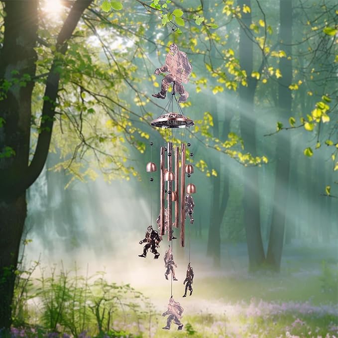 Wind Chimes for Outside Bigfoot, Metal Bigfoot Wind Chimes with 6 Chimes and 4 Aluminium Tubes, Beautiful Sounds Sasquatch Gifts for Outside, Home, Lawn, Porch, Patio, Garden Decor, Yard Decoration