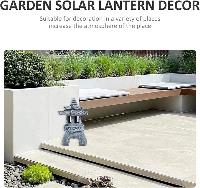 Yardwe Solar Pagoda Lantern Garden Statue Indoor Outdoor Zen Asian Decor for Landscape Balcony Garden Patio Porch Yard Ornament Grey