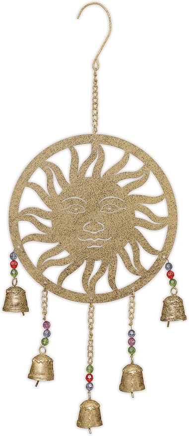 Sunset Vista Designs Windchimes - Handcrafted Metal Day Star India Sun Wind Chime for Outdoors, 17" Long, Gold