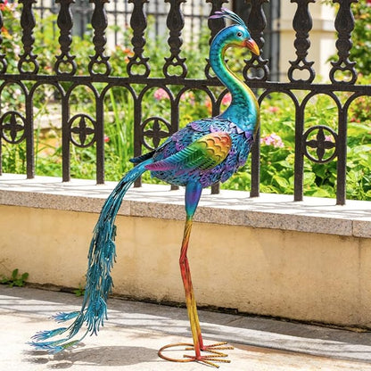 Metal Peacock Garden Decor Outdoor Statue, 26" Metal Yard Art Peacock Garden Sculptures Outside Decoration for Home Patio Lawn Backyard, Gift for Moms Grandma Women