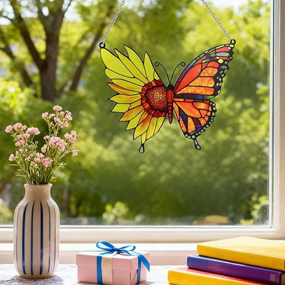 Stained Glass Window Hanging, Sunflower Suncatcher Gifts for Women,Men and Mom, Sunflower Glass Window Decor for Garden Home Decor, Mother's Day, Birthday Gift, Grandma Gift