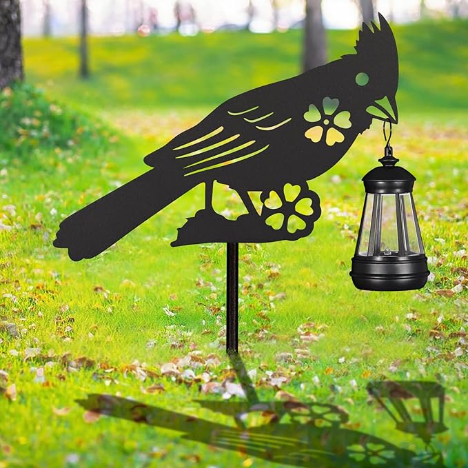 2Pack Solar Outdoor Garden Lights Stakes Solar Metal Flower Cardinal Lawn Deco Statue Patio, Outdoor Decor, Garden Decorations, Lawn Ornaments