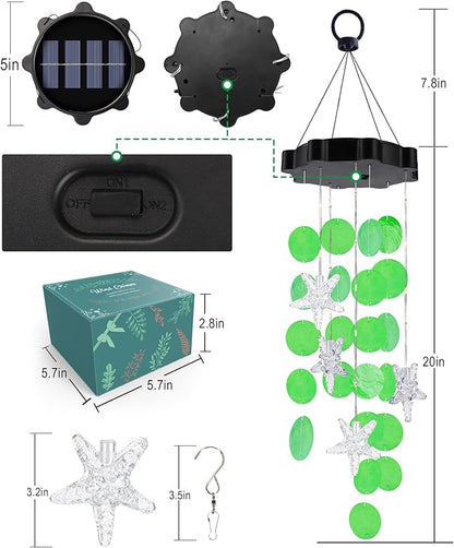 Toodour Solar Wind Chimes for Outside, Shells Light Gifts for Mom Grandma Women Wife Girls, Solar Wind Chimes Outside Decorative Mobile Light for Holiday Garden Porch Yard Outdoor Decor (Green)