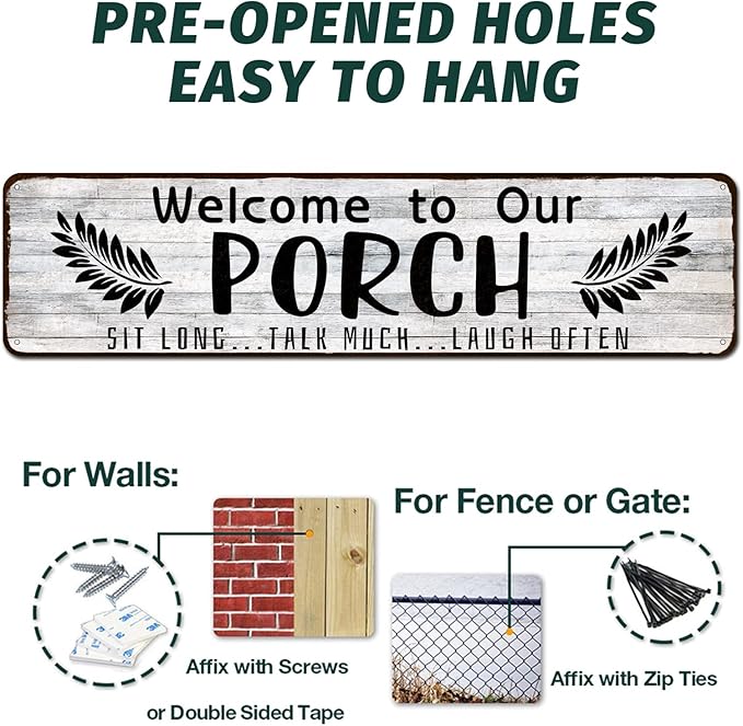 Welcome to Our Porch Sign, Aluminum Metal Wall Sign for Home, Bar, Farmhouse, 4"x16" Use Outdoor/Indoor