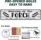 Welcome to Our Porch Sign, Aluminum Metal Wall Sign for Home, Bar, Farmhouse, 4"x16" Use Outdoor/Indoor