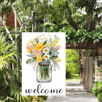 Gkyygk Welcome Flower Mason Garden Flag 12x18 Double Sided Banners Yard Flag Welcome Seasonal Farmhouse Yard Outside Decoration