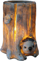 Landoraloria Solar Powered Tree Stump Owl Garden Statue with Light, Brown Resin, Waterproof Outdoor Decorative Lamp (Hedgehog)