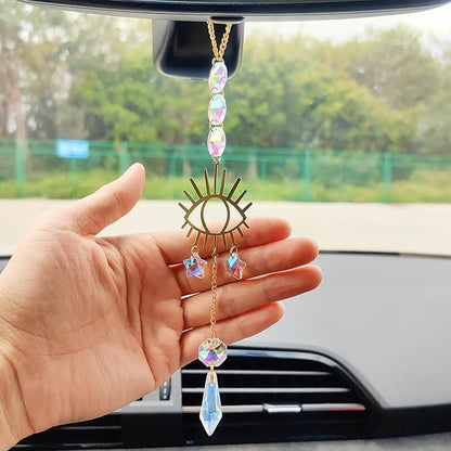 Crystal Sun Catcher Rear View Mirror Accessories, Colorful Crystals Suncatcher Car Mirror Hanging Accessories Car Decor, Hanging Ornament for Window Home Garden etc.