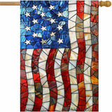 Patriotic House Flag 28x40 Inch Double Sided Stained Glass Large Yard Flag for Outside, Outdoor Burlap Garden Flag Summer Holiday Decorations