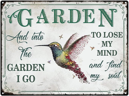 Bnesi Garden Signs for Outside Rustic Garden Home Outdoor Sign Decor Gift for Mothers Day, Grandmas Humming Bird Outside Sign Decoration Welcome Sign Patio Signs and Decor Outdoor (Green, Plant)