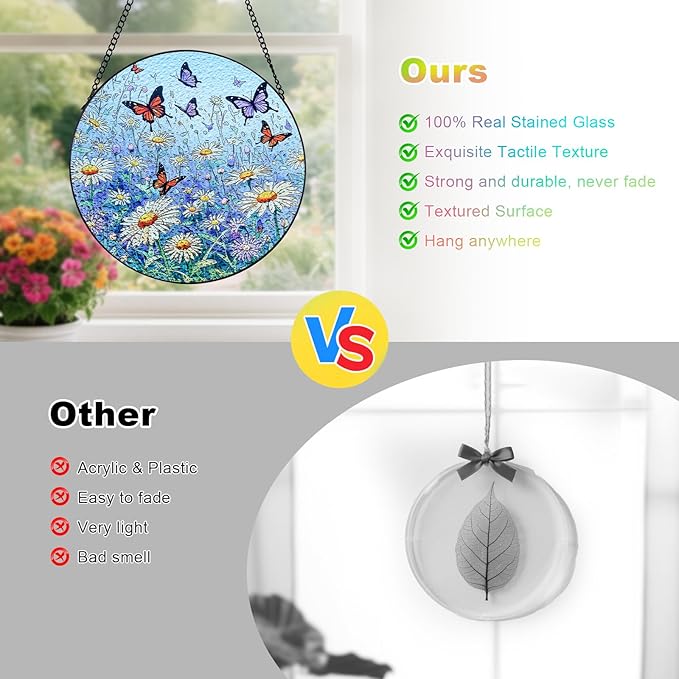 Butterfly Stained Glass Suncatcher,7.8in Butterfly Suncatcher for Window Hanging,Hand Chrysanthemum Suncatcher Window Decoration,Butterfly Home Decor for Indoor Window