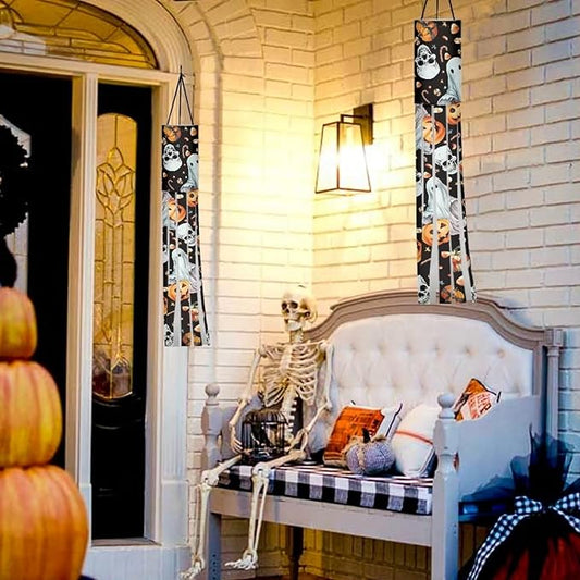 Halloween Ghost Pumpkin Skull Windsocks Hanging Durable Machine Washable Fabric Outdoor Hanging Decoration for Home Yard Patio Lawn Garden Tree Party Halloween Scary Horror Decor