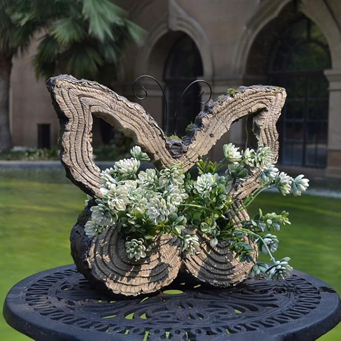 Garden Statues Outdoor Decor Balcony Figurine Outdoor Statues Garden Butterfly Flower Stand Statue, Garden Animal Flowerpot Sculpture, Outdoor Farm Lawn Decorations(B)