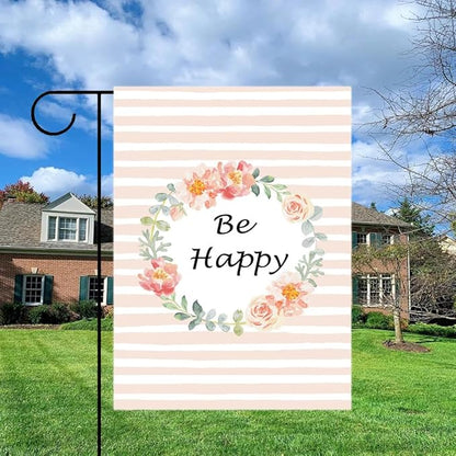Gkyygk Be Happy Welcome Banners Garden Flag Double Sided 12x18 Inches Farmhouse Holiday Outside Decorations Burlap Yard Flag