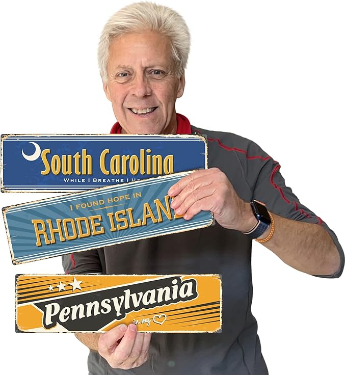 SmartSign 4 x 14 inch “I Found Hope In Rhode Island” State Vintage Metal Sign, 40 mil Rustproof Aluminum with Clear Overcoat, Retro Wall Décor, Multicolor, Made in USA