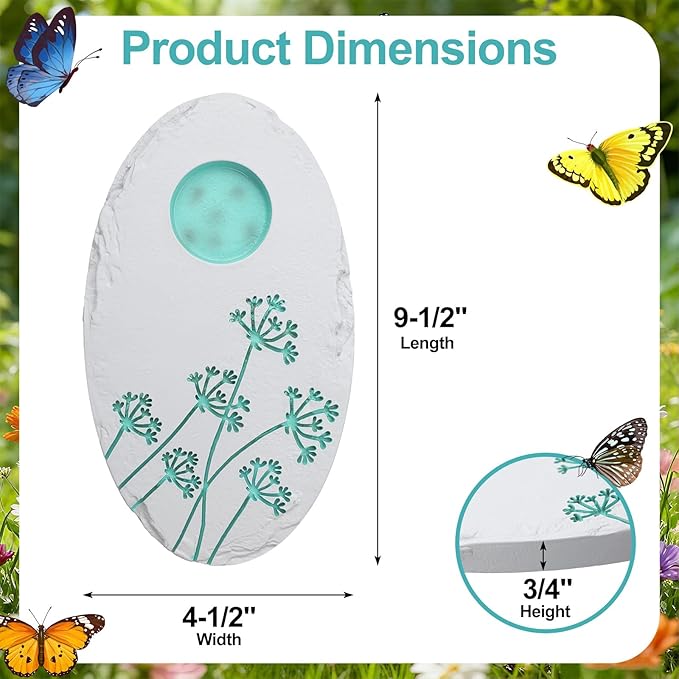 AceOrbit Butterfly Puddler Garden Stone Butterfly Bath Watering Feeder Station Attracts Pollinator Butterflies with Water & Mineral Holder for Garden Lawn Decor