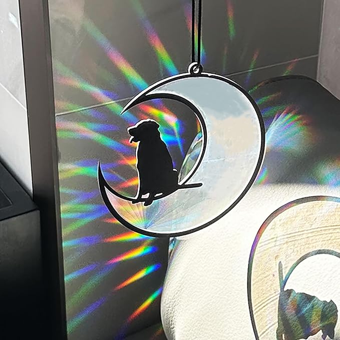 Colorful Suncatcher Rainbow Maker Prism Moon Dog Acrylic Pendant for Window Hanging Home Garden Party Wedding Ornament Gift