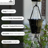 8.5 ft Ruffle Cups Hammered Black Powder Coated Aluminum, to Replace Roof Gutter Downspout, with Installation Kit, Rainwater Catcher/Water Diverter, JAS3003BLK