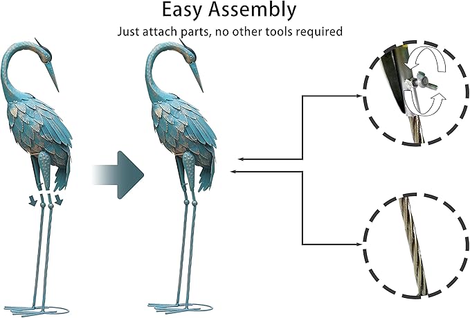 35-40 Inch Standing Garden Crane Statues for Outdoor, Metal Birds Yard Art Garden Crane Sculpture for Home Backyard Pond Patio Lawn Spring Decoration, Easter Decorations for Home, Set of 2